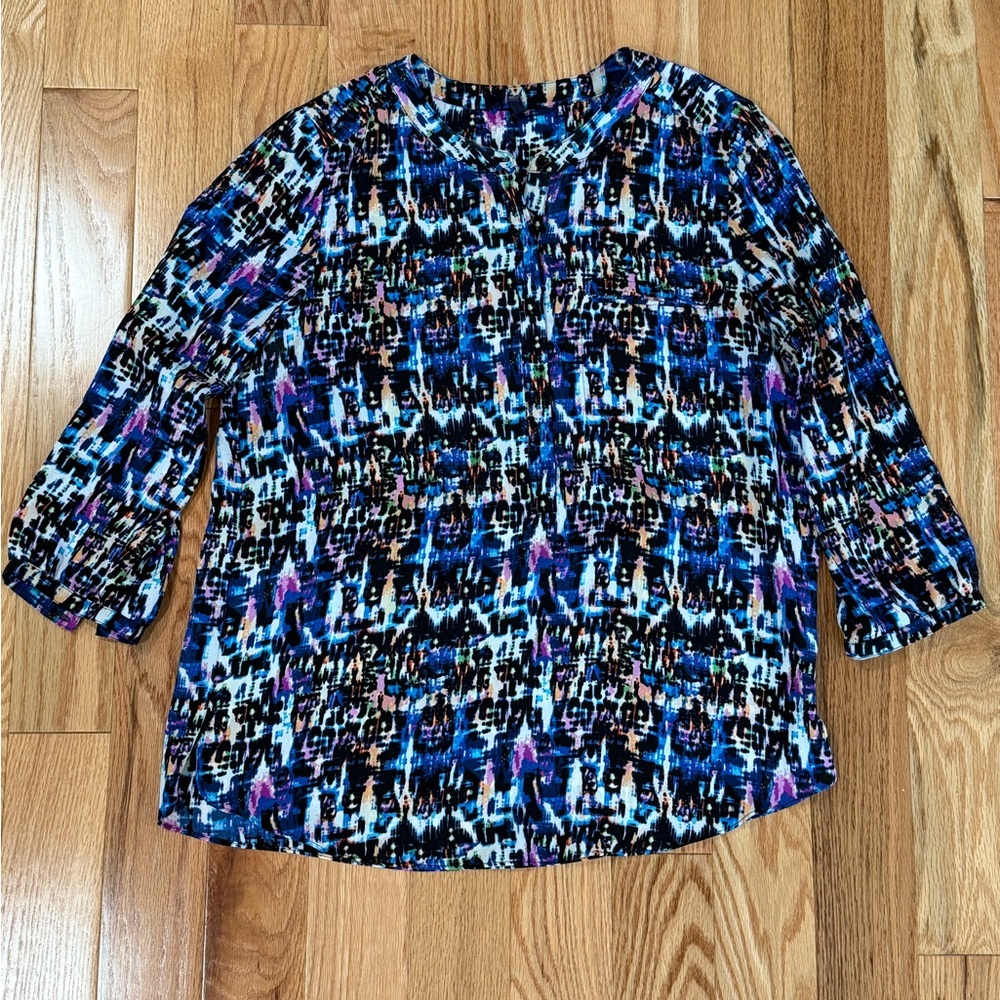 NYDJ Blue Black Pink Abstract Blouse